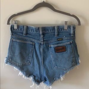 High waisted denim cut-offs.